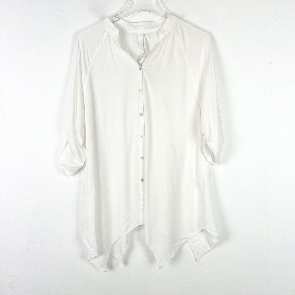 NWT Grand & Greene Roll Tab Sleeve Sharkbite Hem Buttondown Shirt Size Small S